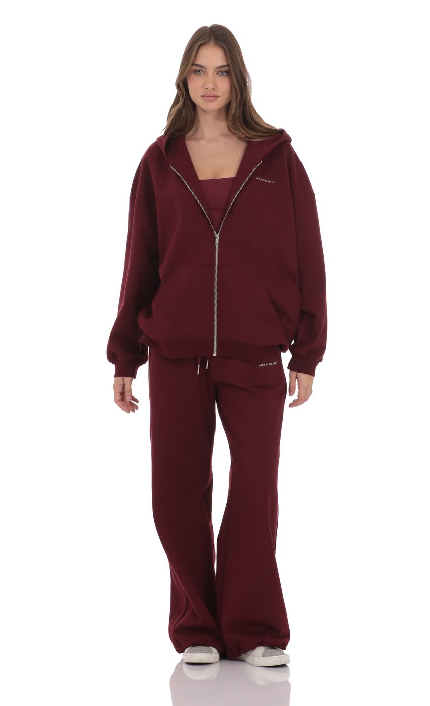 Oversize Zip-Up Hoodie in Burgundy