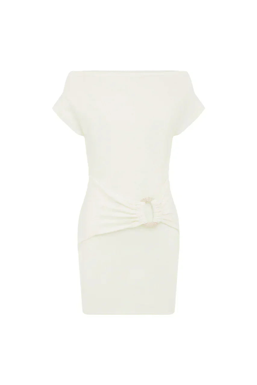 Kamryn Side Tie Knit Mini Dress - White