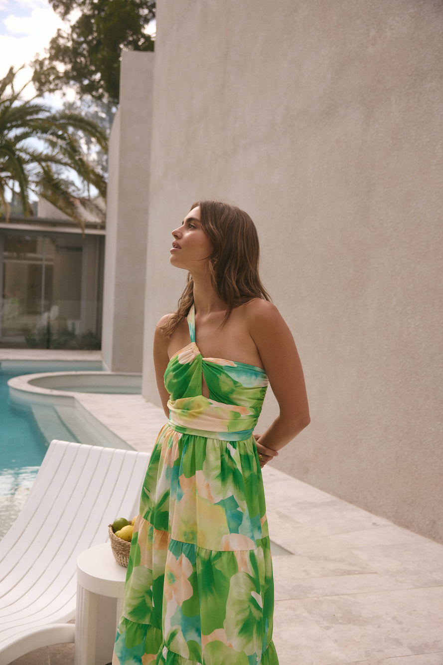 Pure Satisfaction One Shoulder Maxi Dress Green