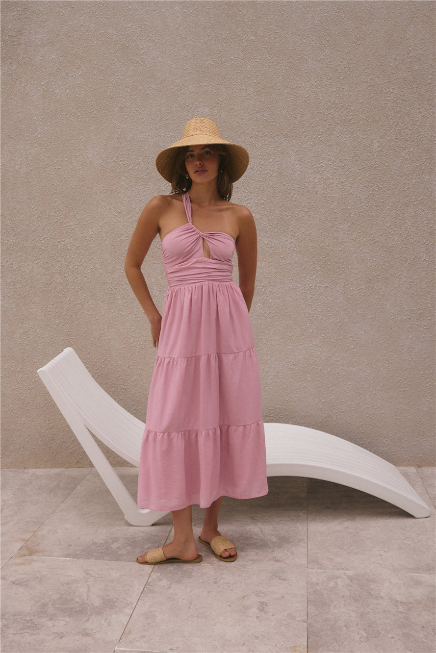 Pure Satisfaction One Shoulder Maxi Dress Pink