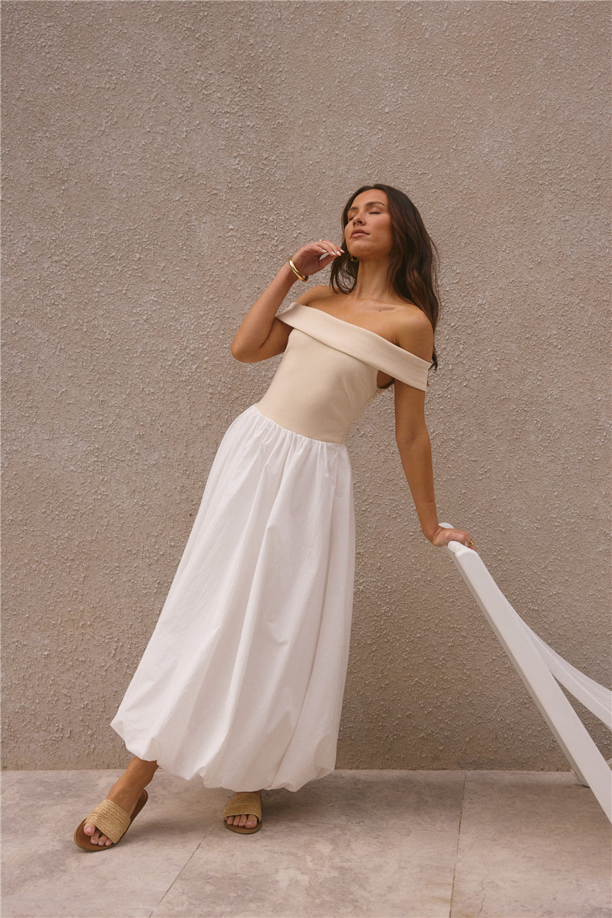 Sophisticated Nights Bubble Hem Maxi Dress White