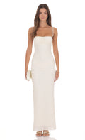 Strapless Ruched Textured Maxi Dress in Ivory