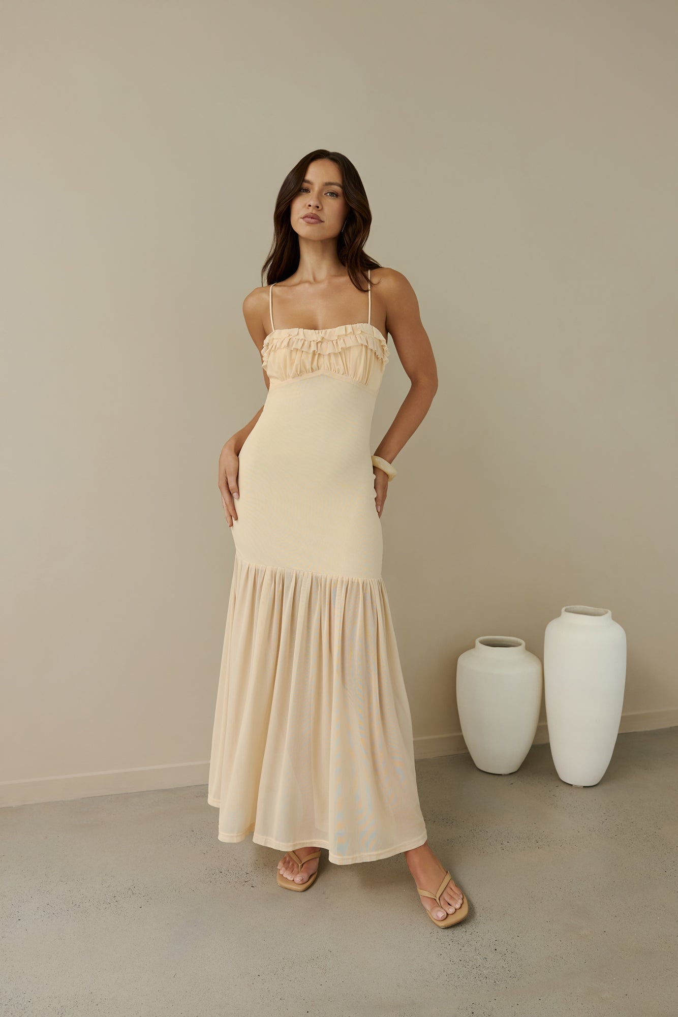 Just Right Mesh Maxi Dress Yellow