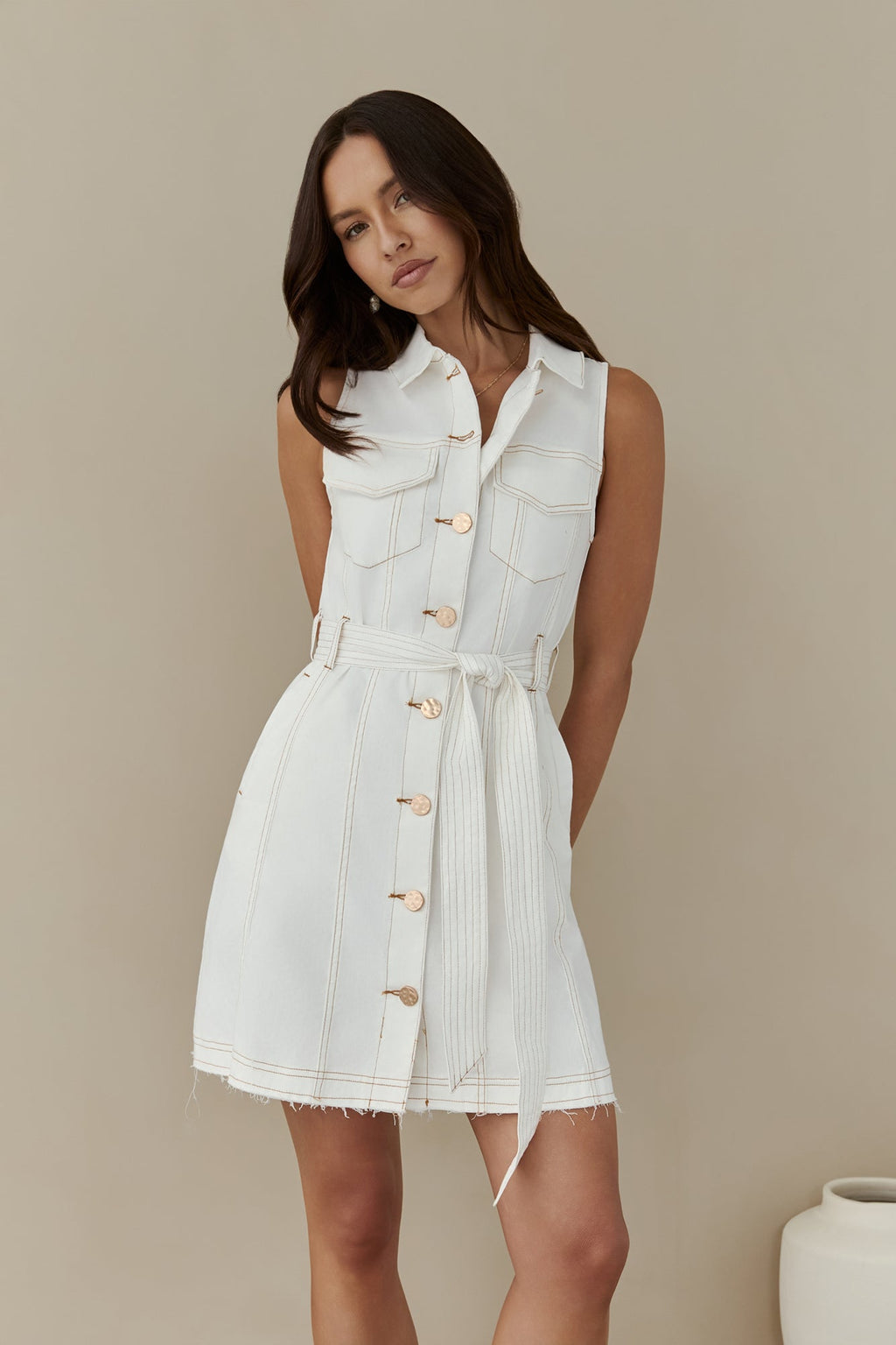 Off Duty Explorer Denim Mini Dress White
