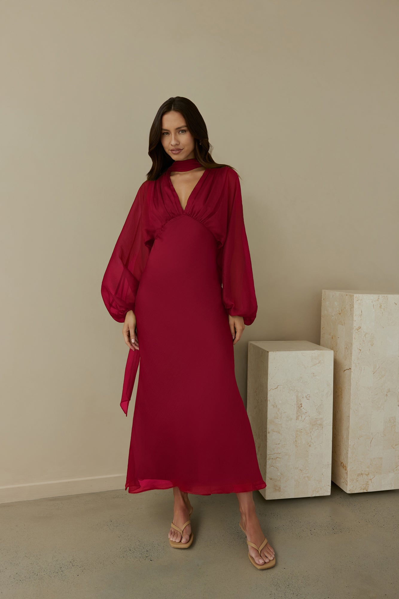 Our Nostalgia Long Sleeve Maxi Dress Burgundy