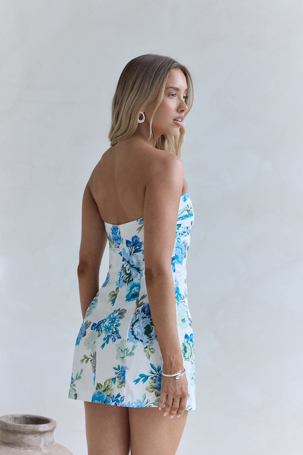 Rose Drift Strapless Mini Dress Blue