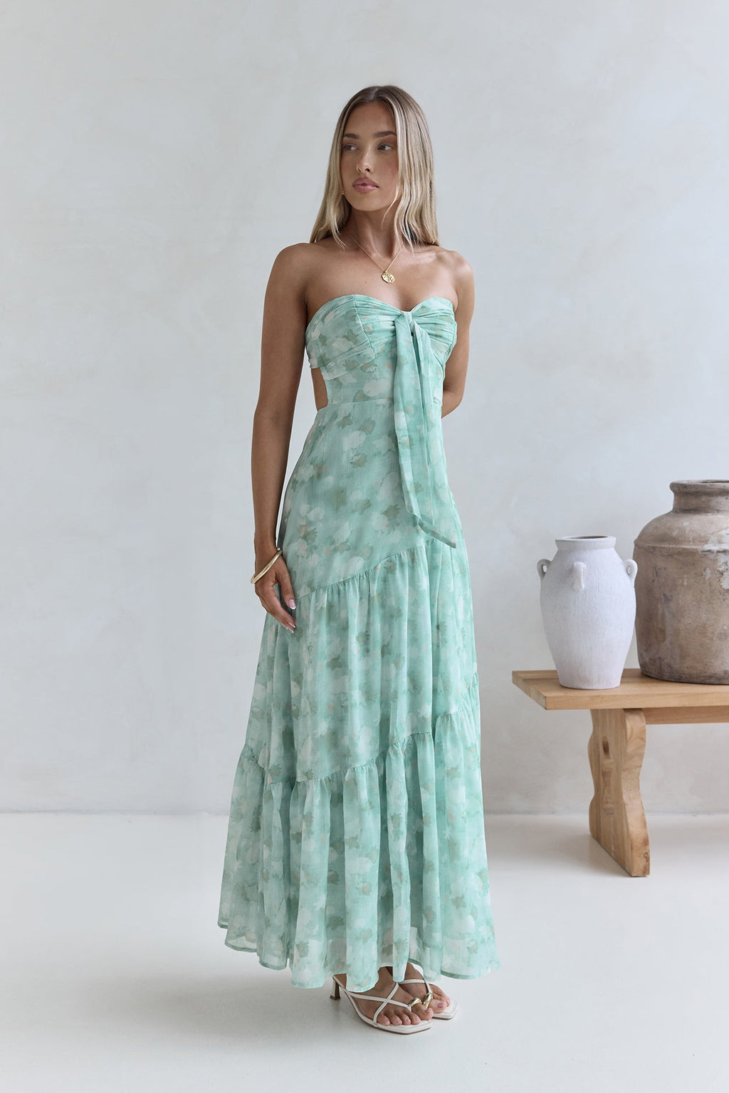 Hear Your Heartbeat Strapless Maxi Dress Green