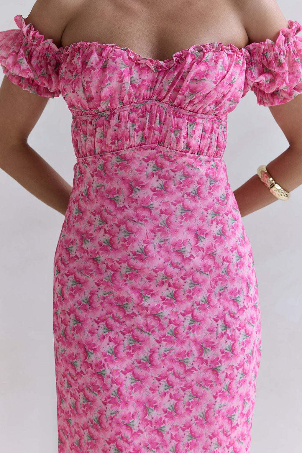 Kissed By The Sun Off Shoulder Maxi Dress Pink