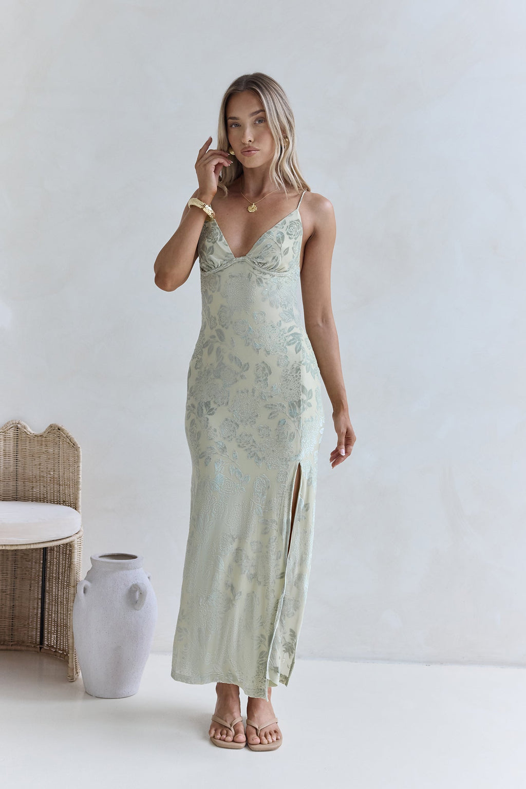 Far And Away Mesh Maxi Dress Sage