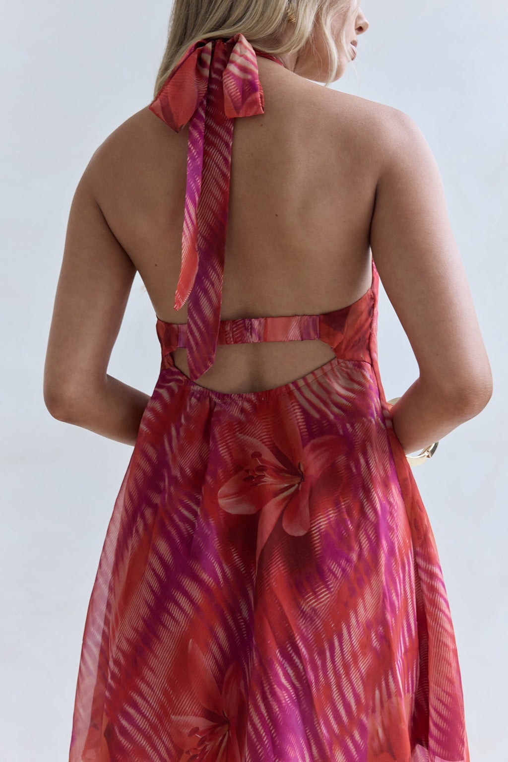 Sundown Palms Halter Mini Dress Orange
