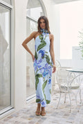 Blooming Romance Satin Maxi Dress Blue