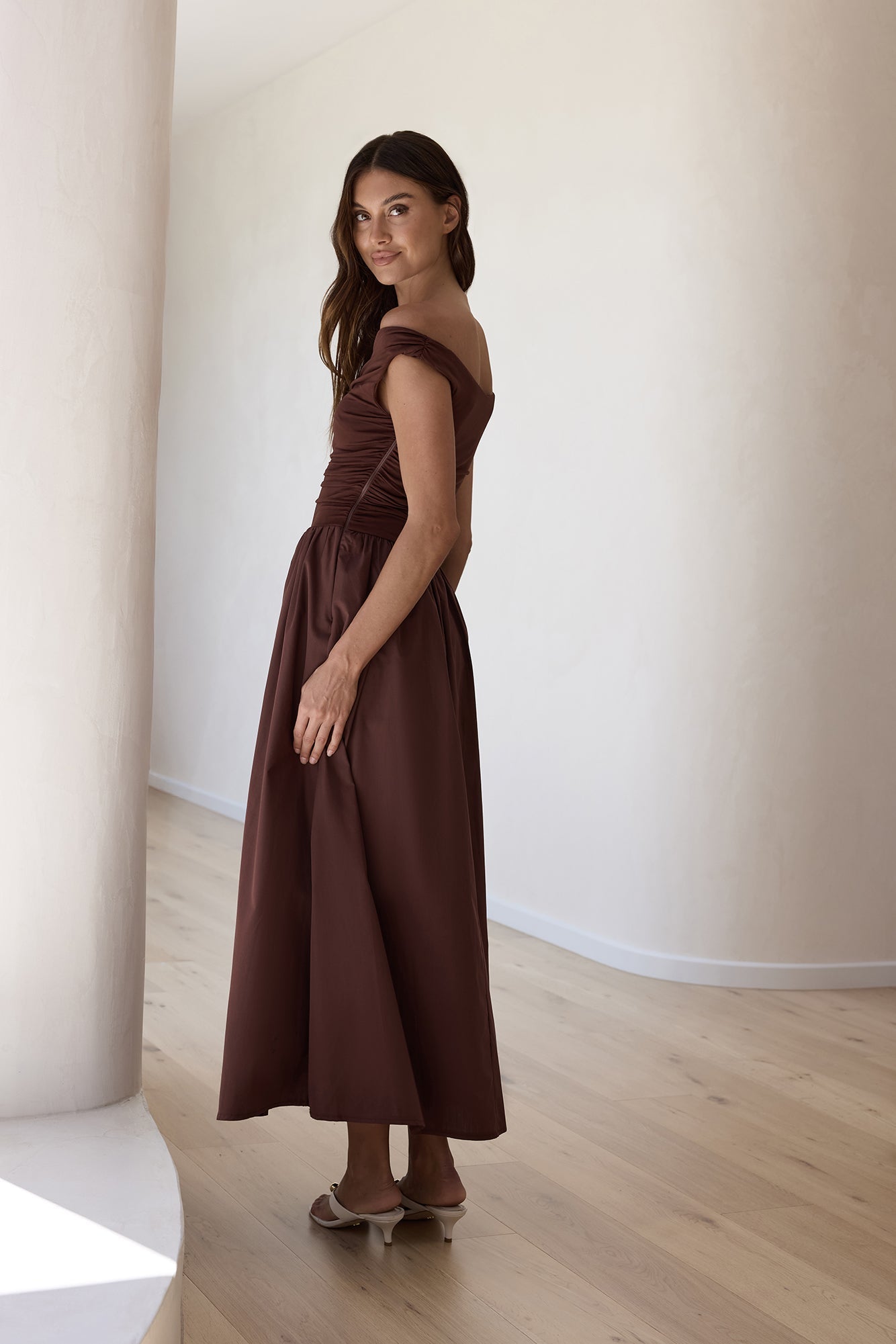 Days Of The Sun Off Shoulder Maxi Dress Chocolate