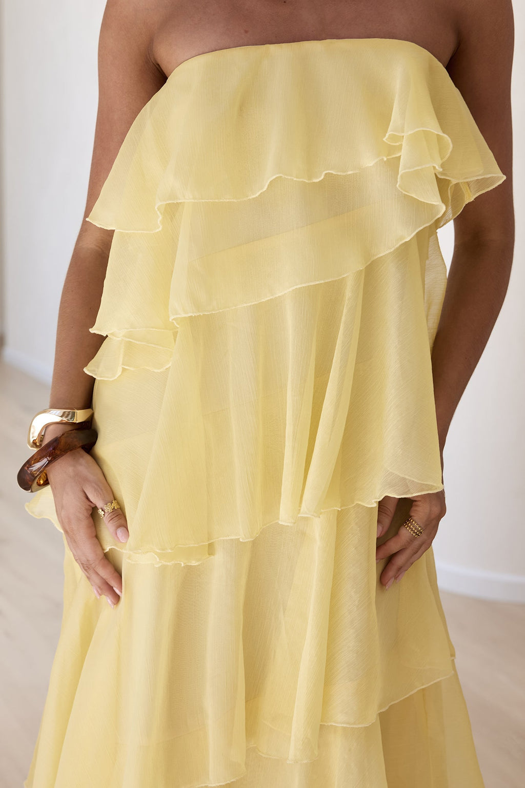Drop Of Sun Strapless Maxi Dress Yellow
