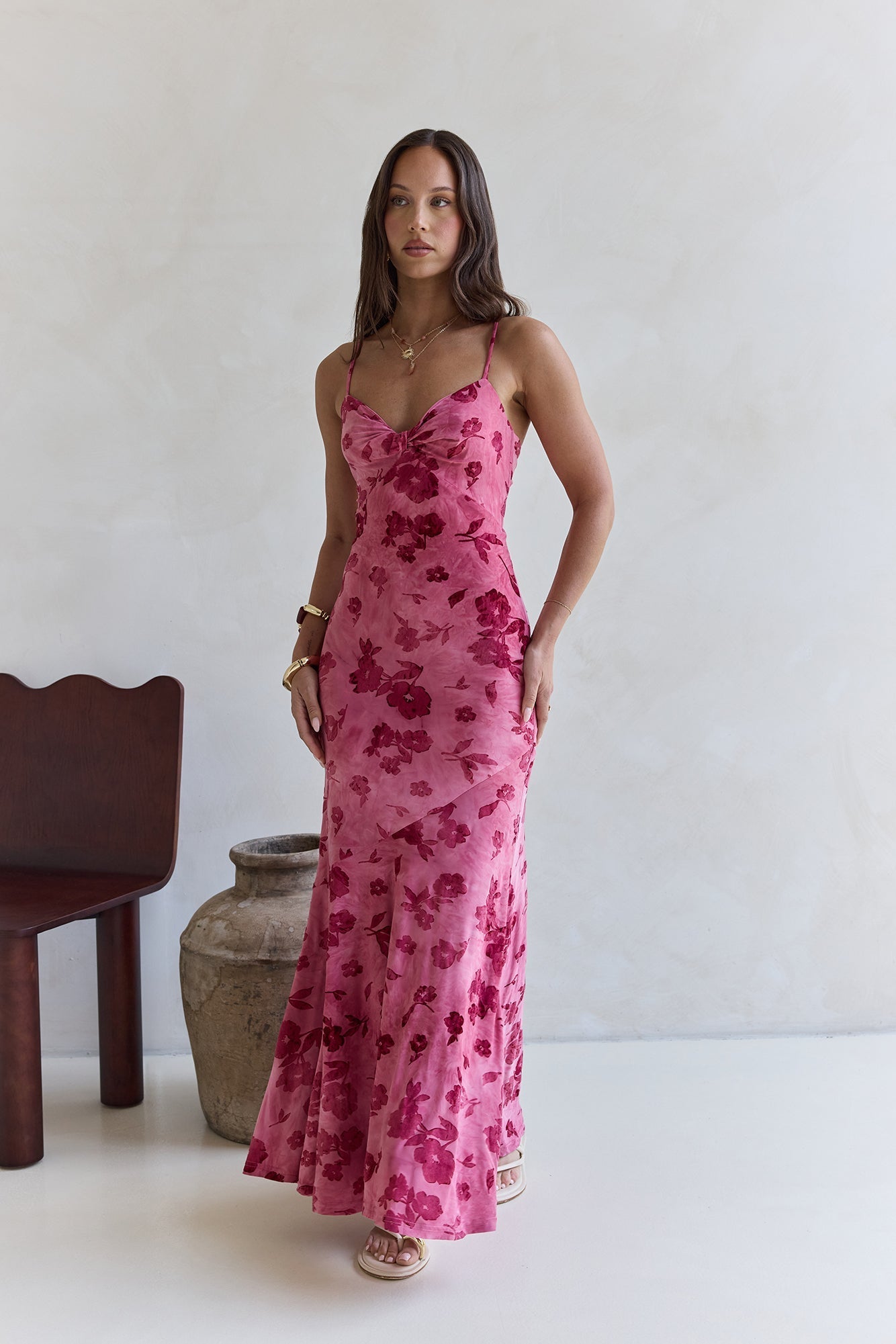 Bed Of Flowers Mesh Maxi Dress Pink
