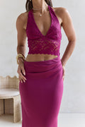 Best Believe Lace Halter Maxi Dress Plum