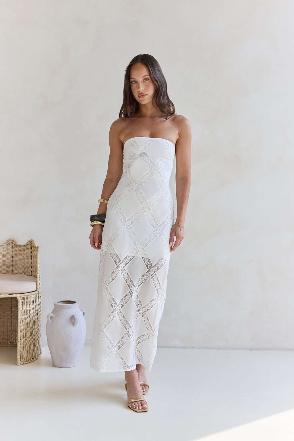 Ocean Air Oasis Strapless Maxi Dress White
