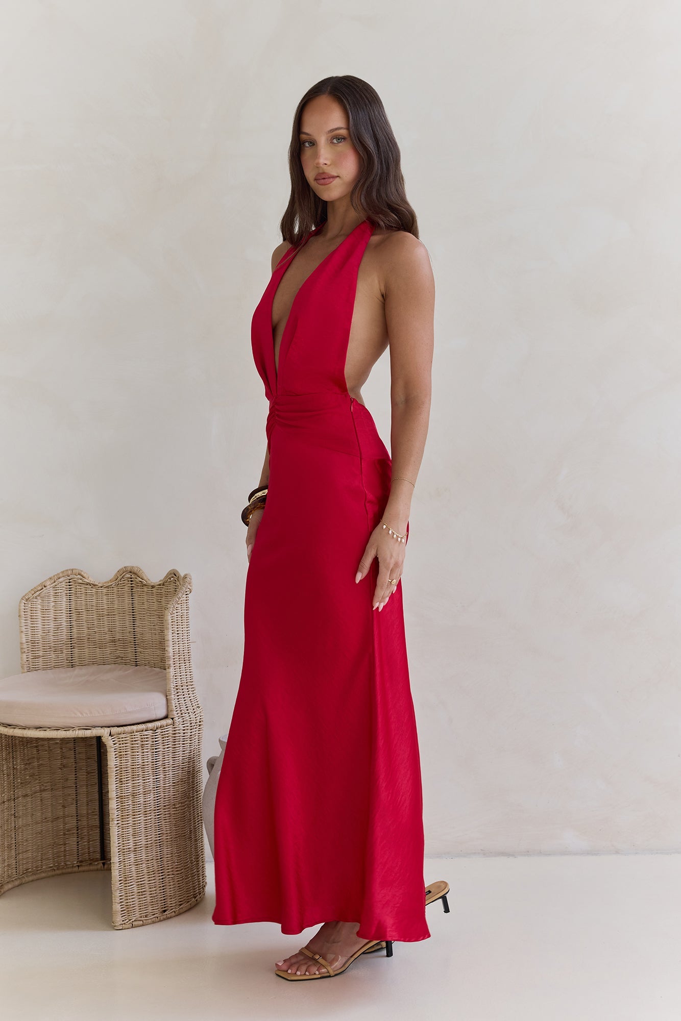 Got A Feeling Halter Satin Maxi Dress Red