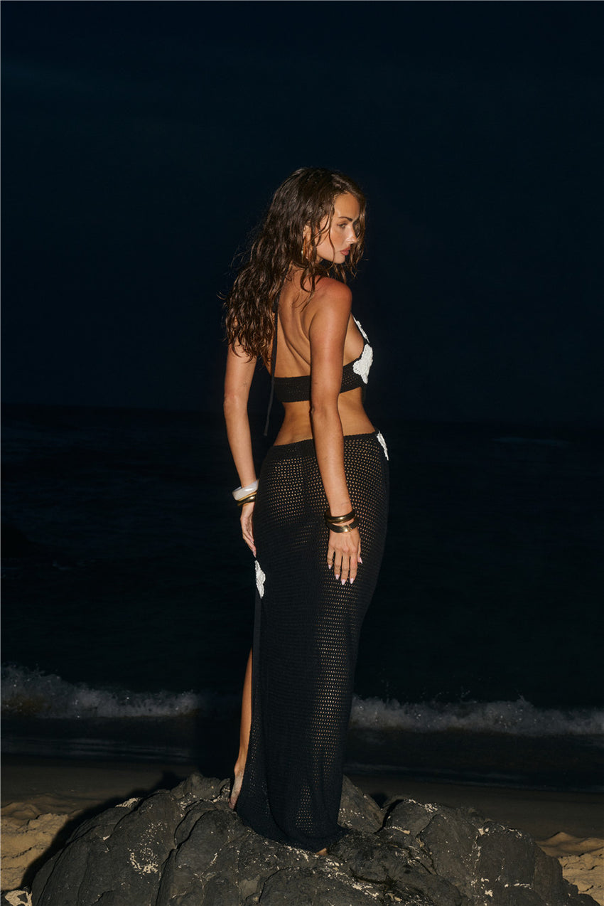 Monaco Sun Knit Halter Maxi Dress Black