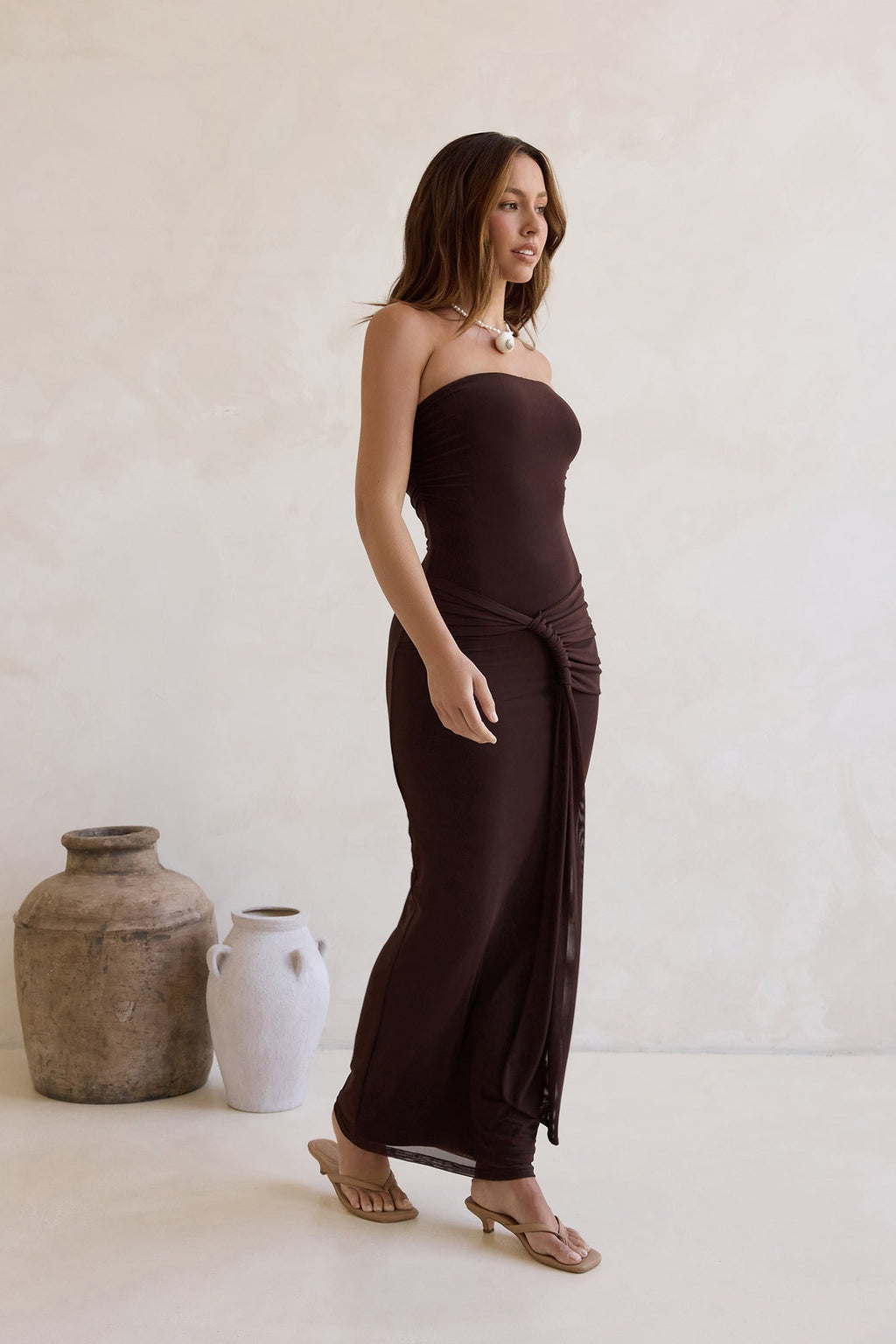 Wish For You Mesh Strapless Maxi Dress Brown
