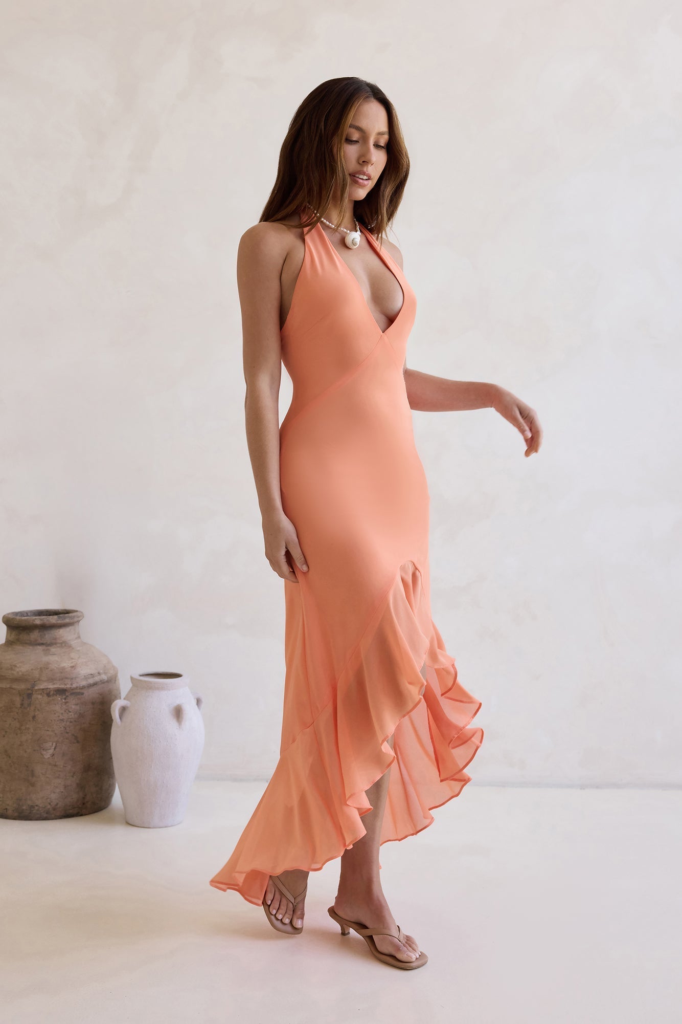 Closer Together Halter Maxi Dress Orange
