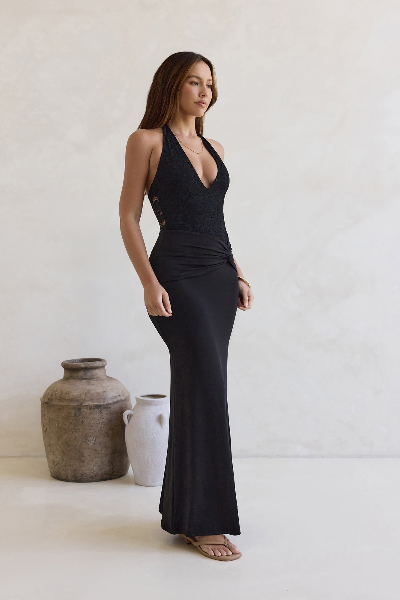 Live And Love Lace Halter Maxi Dress Black