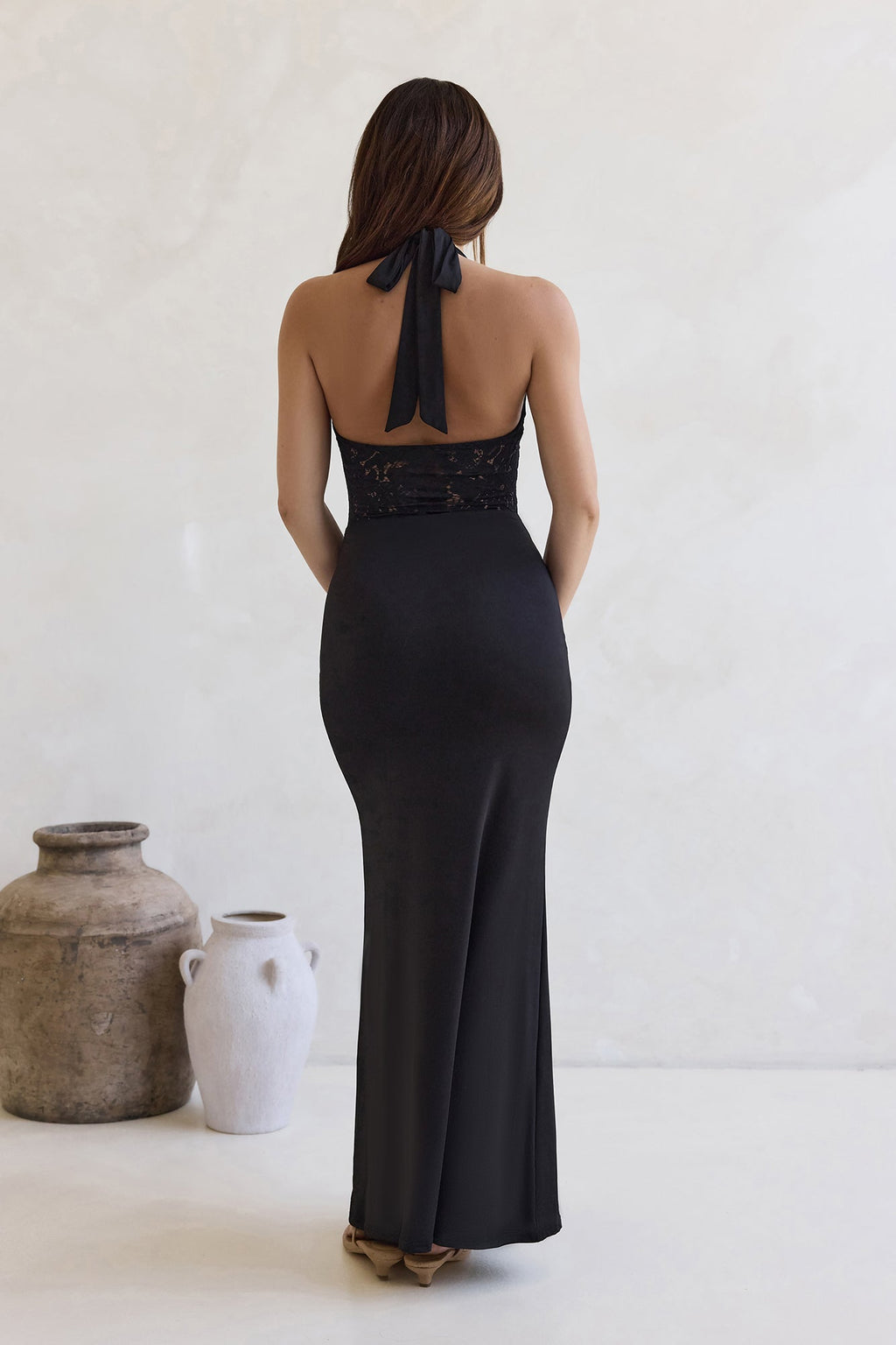 Live And Love Lace Halter Maxi Dress Black
