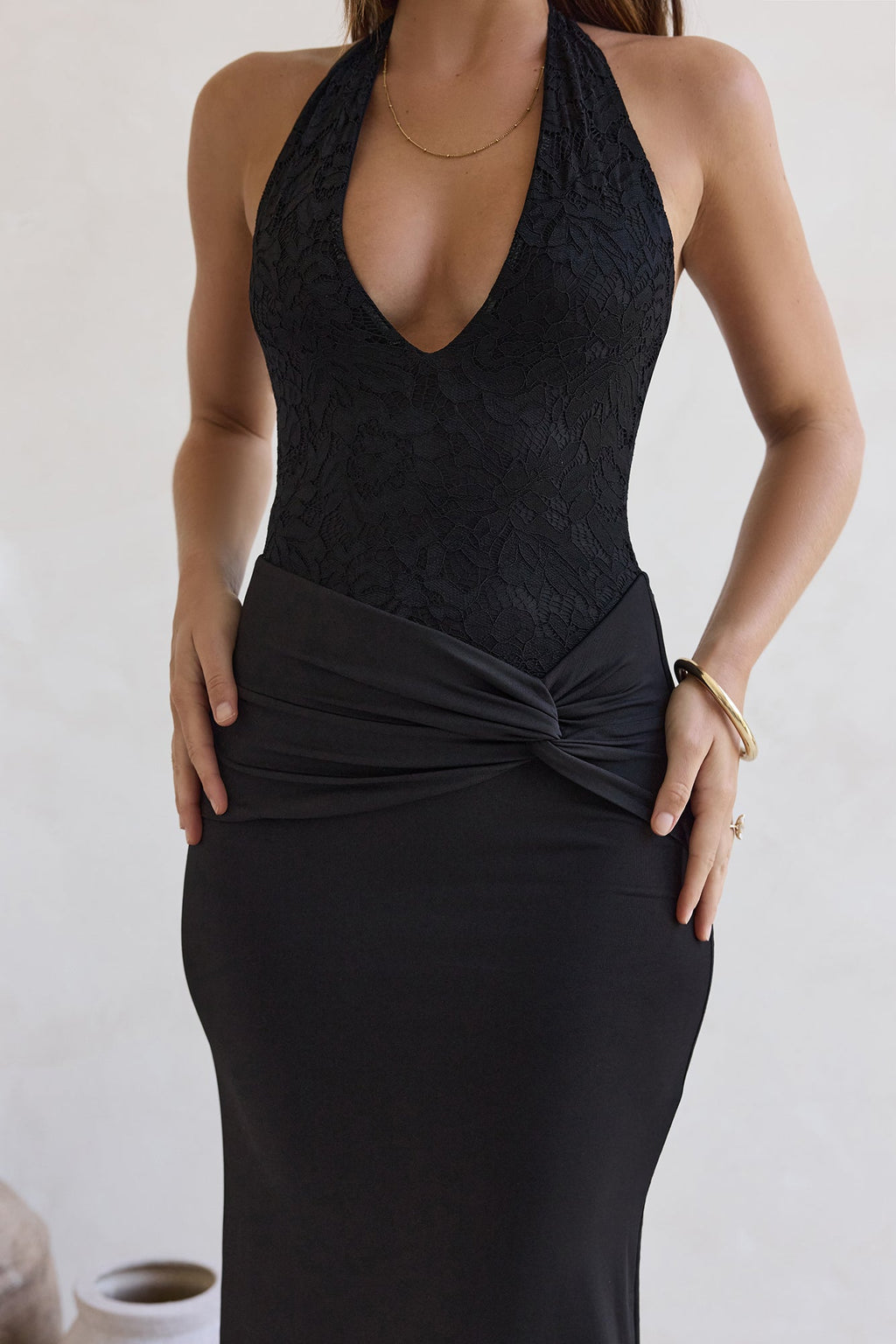Live And Love Lace Halter Maxi Dress Black