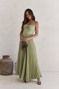 Decades Ago Plisse Strapless Maxi Dress Green