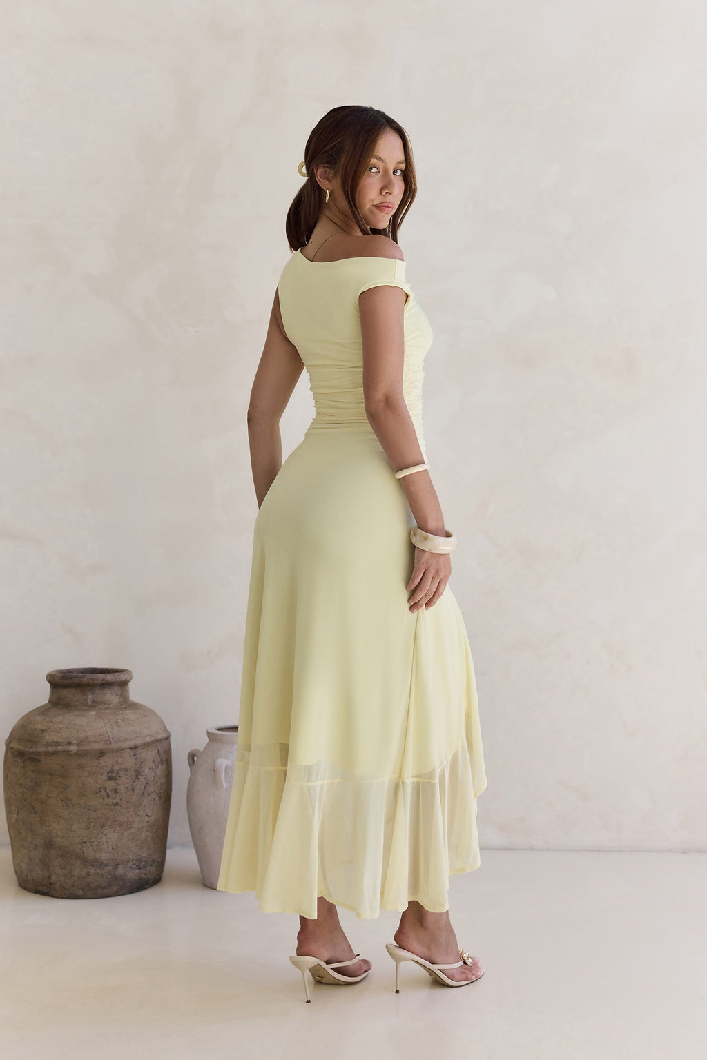 Whispered Secrets Mesh Long Sleeve Maxi Dress Yellow