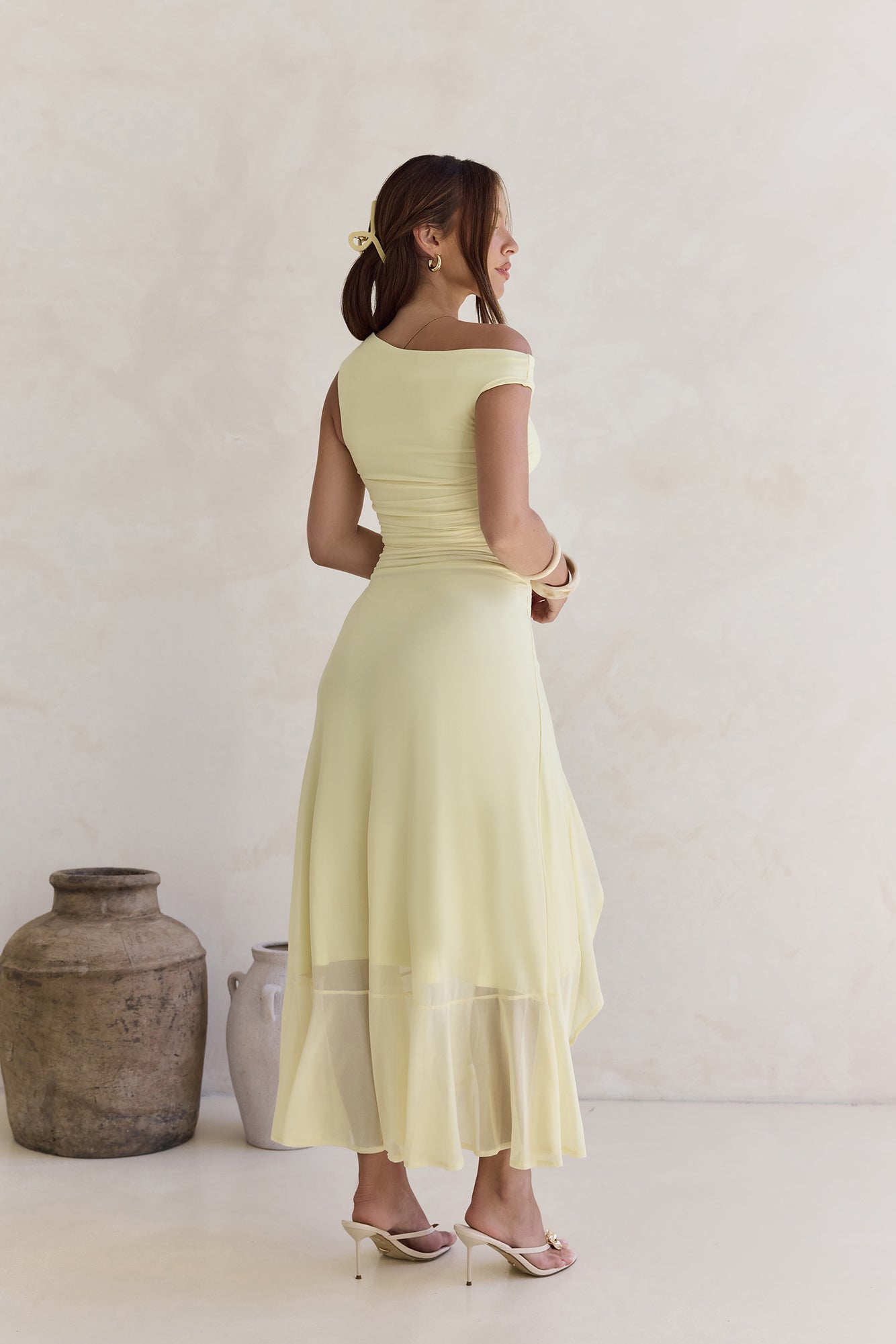 Whispered Secrets Mesh Long Sleeve Maxi Dress Yellow