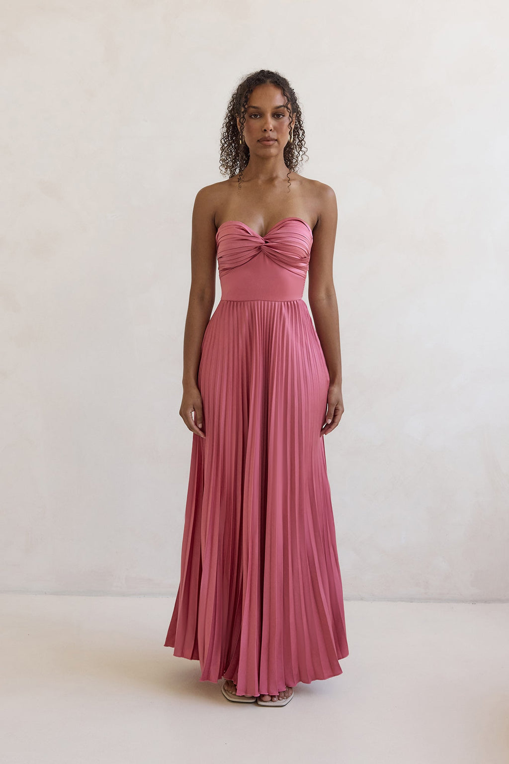 Decades Ago Plisse Strapless Maxi Dress Rose