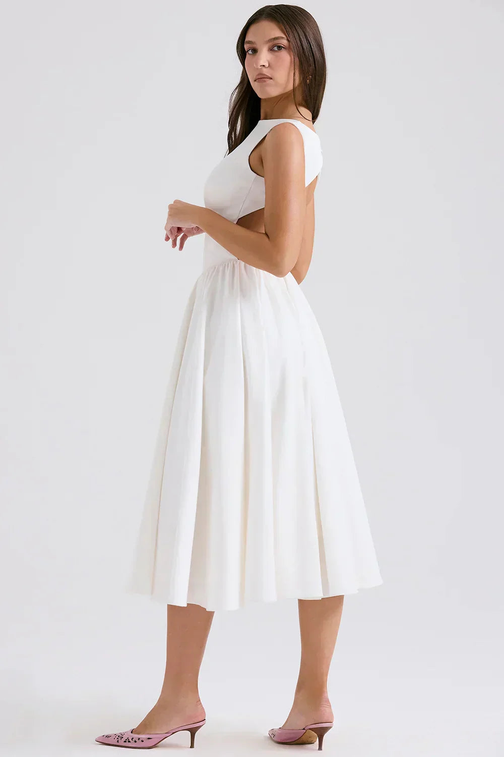 white twill midi sundress