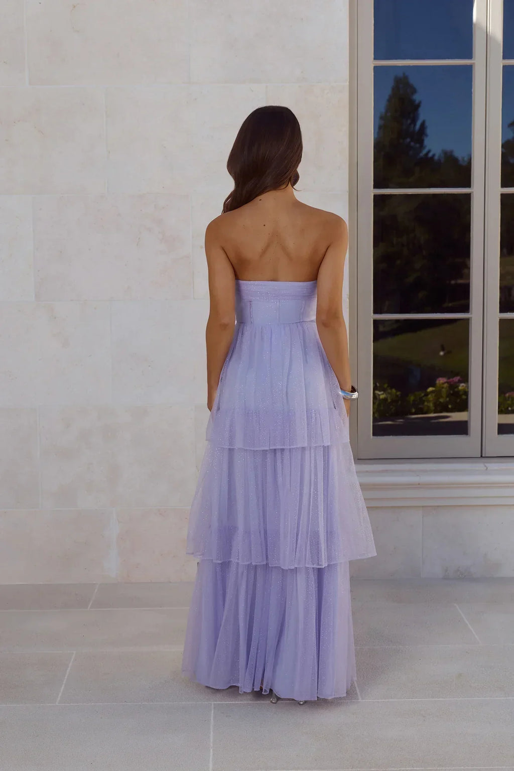 Premiere Glam Strapless Tulle Maxi Dress Lilac