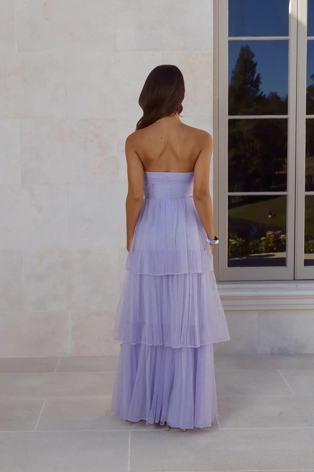 Premiere Glam Strapless Tulle Maxi Dress Lilac
