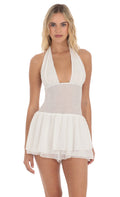 Dotted Halter Smocked Romper in White