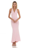 Twist V-Neck Maxi Dress in Pink