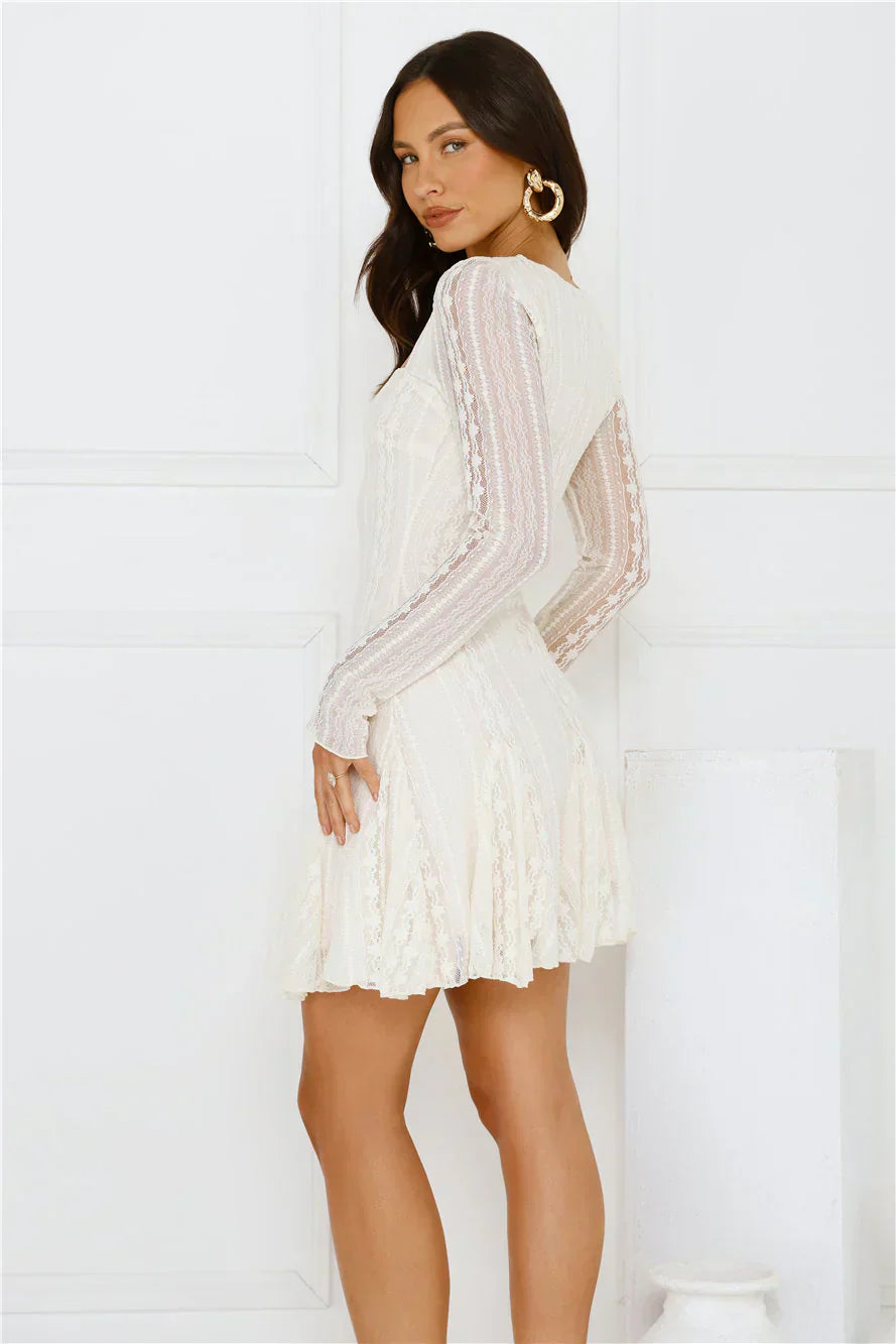 Full Time It Girl Long Sleeve Mini Dress Beige