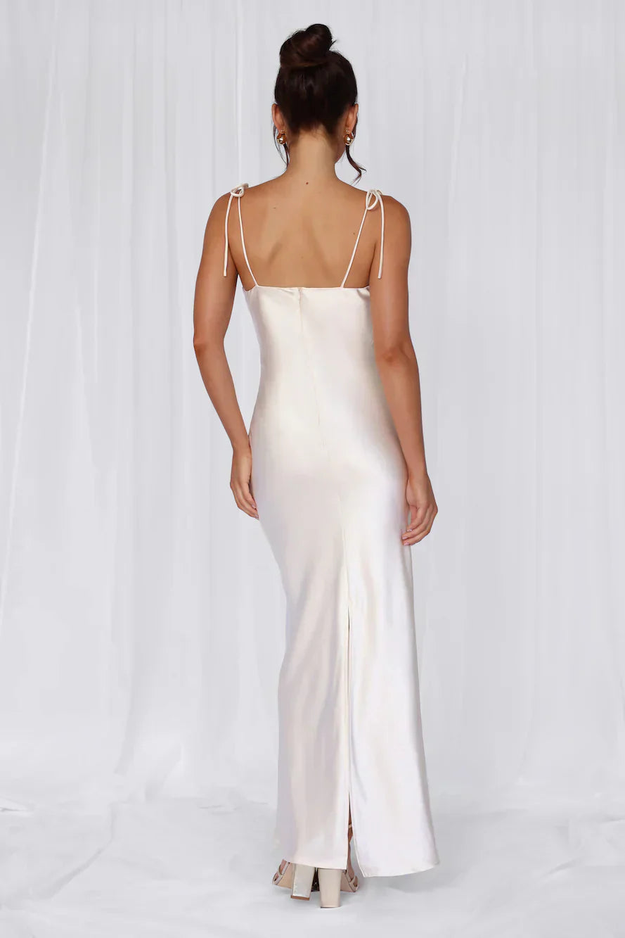HELLO MOLLY The Penelope Cowl Satin Maxi Dress Pearl