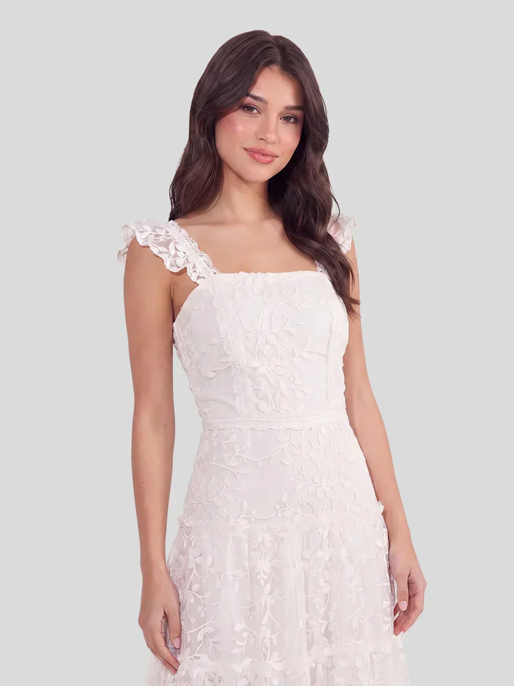Tiered Vertical Lace Maxi Dress With Square Neckline