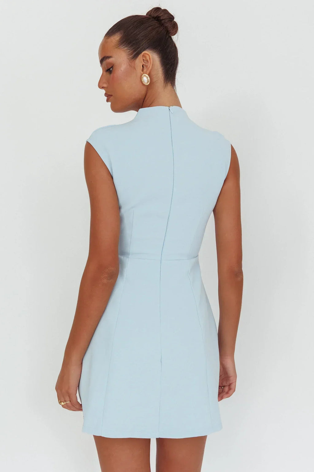 Thandi Pleat Shoulder Faux Pocket Mini Dress Steel Blue