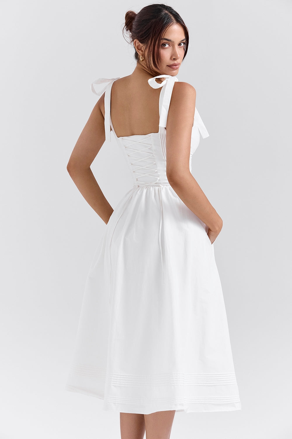 white pin tuck cotton midi sundress