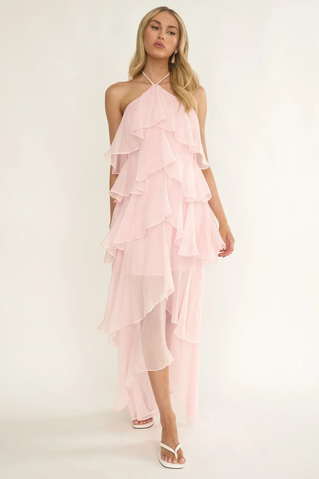 Darylyn Tiered Ruffle Maxi Dress Pink