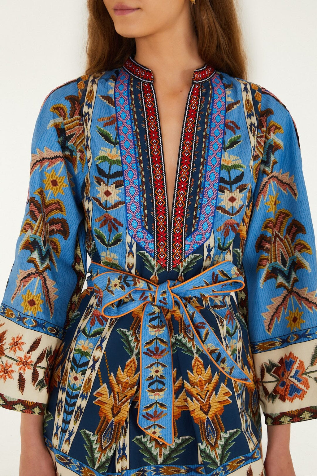 Blue Embroidered Tapestry  Mini Dress