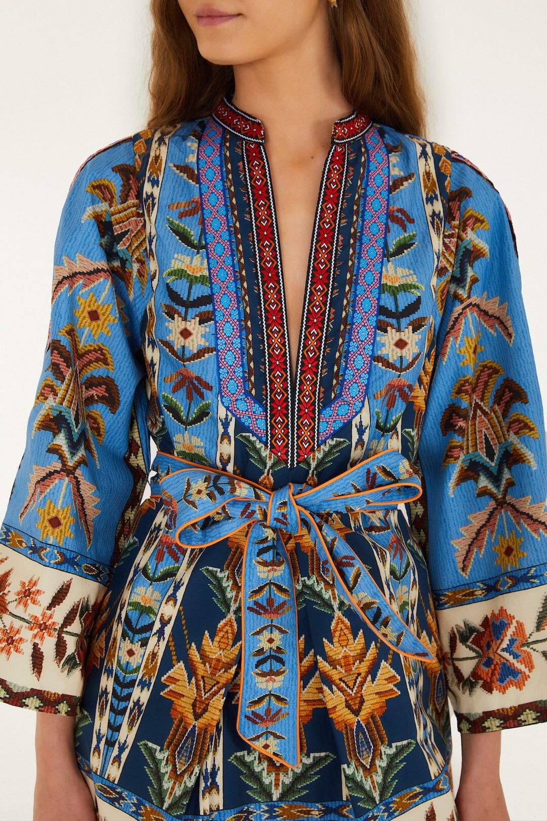 Blue Embroidered Tapestry  Mini Dress