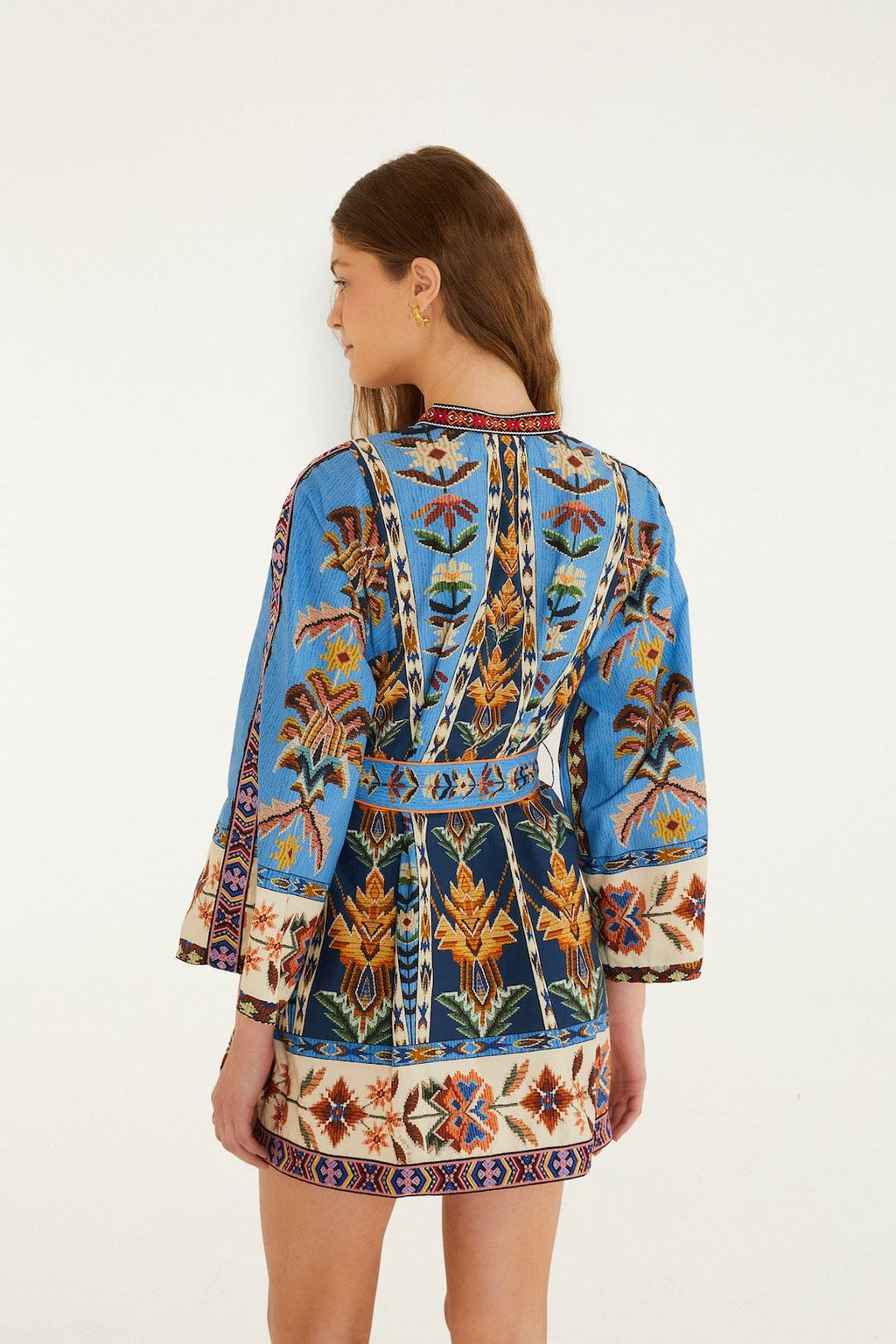 Blue Embroidered Tapestry  Mini Dress