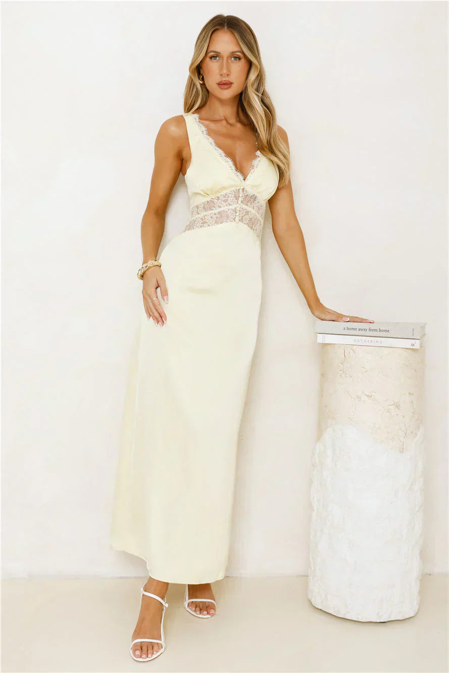 Softly In Season Satin Maxi Dress Yellow