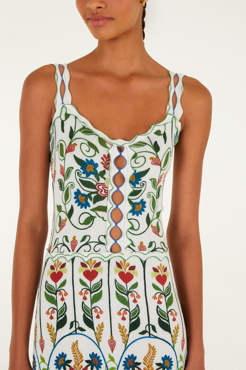 Off-White Stitched Garden Sleeveless Maxi Dress