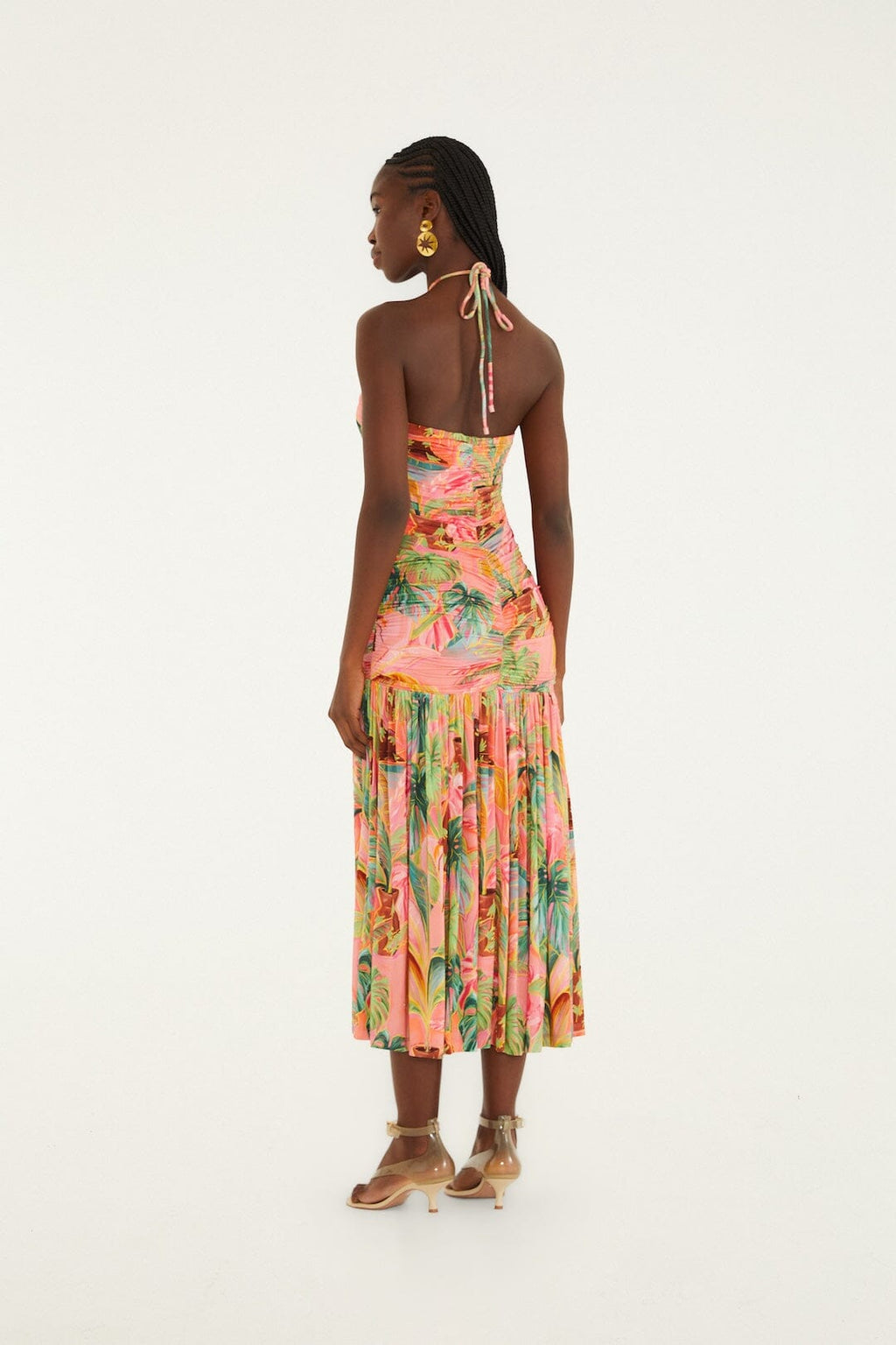 Soft Pink Pool Time Ruched Sleeveless Midi Dress