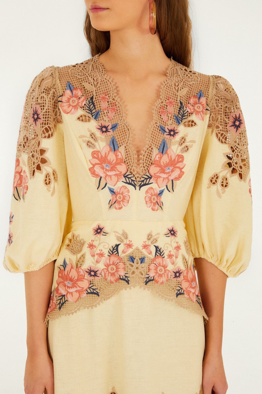 Butter Yellow Embroidered Midi Dress