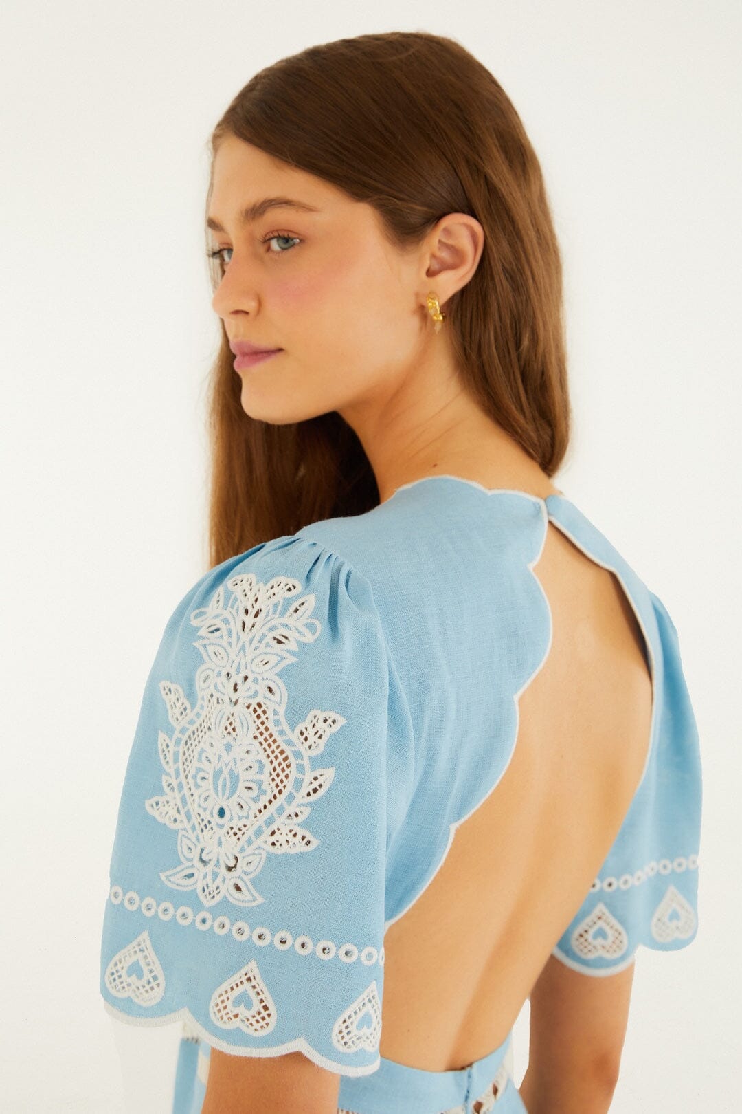 Light Blue Embroiderede Midi Dress
